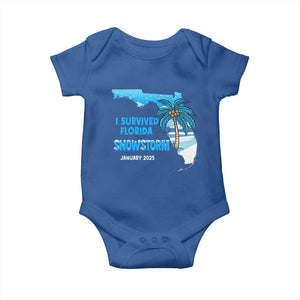 Funny I Survived Florida Snowstorm 2025 Baby Onesie Coconut Palm Tree TS11 Royal Blue Print Your Wear