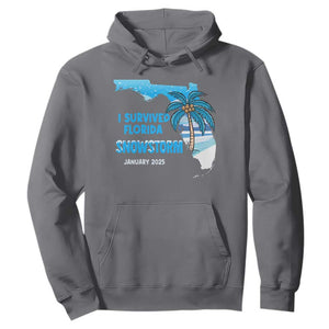 Funny I Survived Florida Snowstorm 2025 Hoodie Coconut Palm Tree TS11 Charcoal Print Your Wear