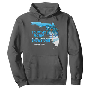 Funny I Survived Florida Snowstorm 2025 Hoodie Coconut Palm Tree TS11 Dark Heather Print Your Wear