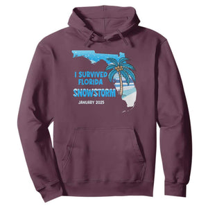 Funny I Survived Florida Snowstorm 2025 Hoodie Coconut Palm Tree TS11 Maroon Print Your Wear