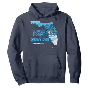 Funny I Survived Florida Snowstorm 2025 Hoodie Coconut Palm Tree TS11 Navy Print Your Wear