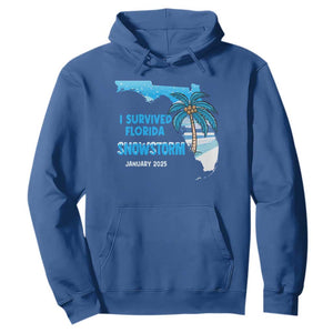 Funny I Survived Florida Snowstorm 2025 Hoodie Coconut Palm Tree TS11 Royal Blue Print Your Wear