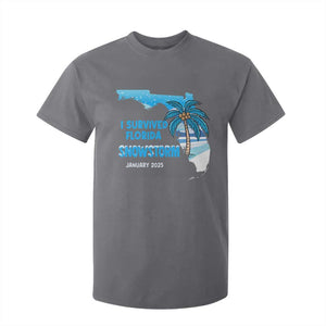 Funny I Survived Florida Snowstorm 2025 T Shirt For Kid Coconut Palm Tree TS11 Charcoal Print Your Wear