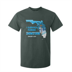 Funny I Survived Florida Snowstorm 2025 T Shirt For Kid Coconut Palm Tree TS11 Dark Forest Green Print Your Wear