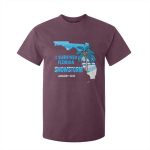 Funny I Survived Florida Snowstorm 2025 T Shirt For Kid Coconut Palm Tree TS11 Maroon Print Your Wear