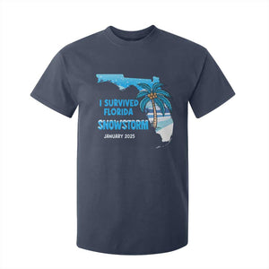 Funny I Survived Florida Snowstorm 2025 T Shirt For Kid Coconut Palm Tree TS11 Navy Print Your Wear