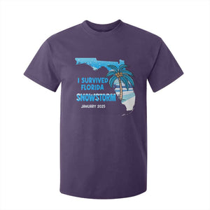 Funny I Survived Florida Snowstorm 2025 T Shirt For Kid Coconut Palm Tree TS11 Purple Print Your Wear