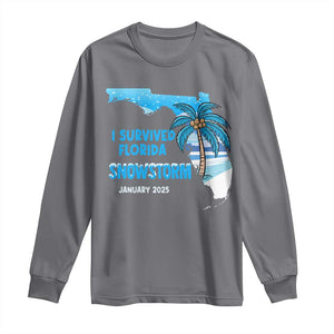 Funny I Survived Florida Snowstorm 2025 Long Sleeve Shirt Coconut Palm Tree TS11 Charcoal Print Your Wear