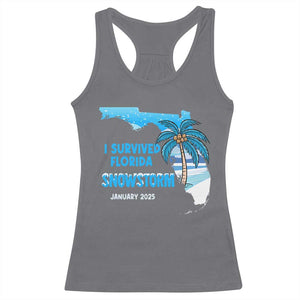 Funny I Survived Florida Snowstorm 2025 Racerback Tank Top Coconut Palm Tree TS11 Charcoal Print Your Wear