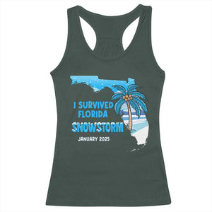 Funny I Survived Florida Snowstorm 2025 Racerback Tank Top Coconut Palm Tree TS11 Dark Forest Green Print Your Wear