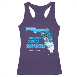 Funny I Survived Florida Snowstorm 2025 Racerback Tank Top Coconut Palm Tree TS11 Purple Print Your Wear