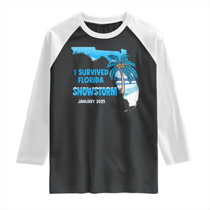 Funny I Survived Florida Snowstorm 2025 Raglan Shirt Coconut Palm Tree TS11 Black White Print Your Wear