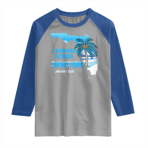 Funny I Survived Florida Snowstorm 2025 Raglan Shirt Coconut Palm Tree TS11 Sport Gray Royal Print Your Wear