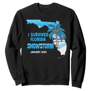 Funny I Survived Florida Snowstorm 2025 Sweatshirt Coconut Palm Tree TS11 Black Print Your Wear