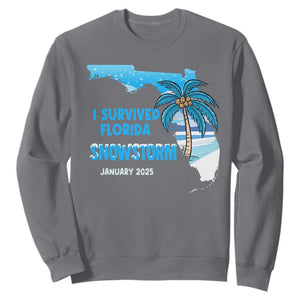 Funny I Survived Florida Snowstorm 2025 Sweatshirt Coconut Palm Tree TS11 Charcoal Print Your Wear