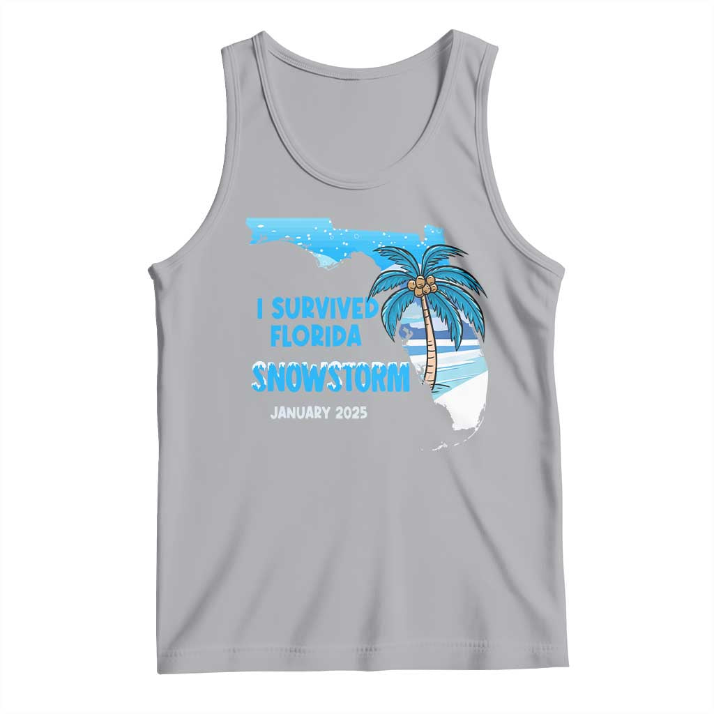 Funny I Survived Florida Snowstorm 2025 Tank Top Coconut Palm Tree TS11 Athletic Heather Print Your Wear