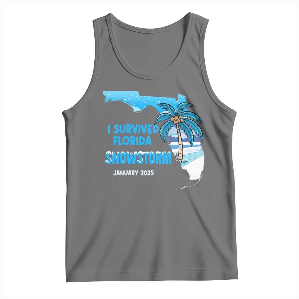 Funny I Survived Florida Snowstorm 2025 Tank Top Coconut Palm Tree TS11 Black Heather Print Your Wear