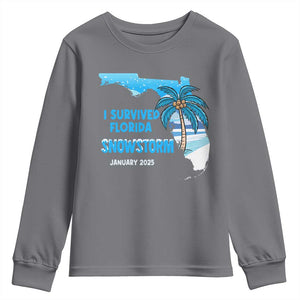 Funny I Survived Florida Snowstorm 2025 Youth Sweatshirt Coconut Palm Tree TS11 Charcoal Print Your Wear