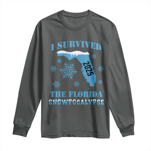 Funny I Survived The Florida Snowpocalypse 2025 Long Sleeve Shirt Snowflakes TS11 Dark Heather Print Your Wear