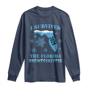 Funny I Survived The Florida Snowpocalypse 2025 Long Sleeve Shirt Snowflakes TS11 Navy Print Your Wear