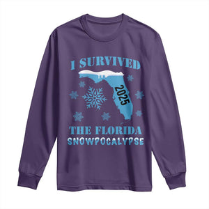 Funny I Survived The Florida Snowpocalypse 2025 Long Sleeve Shirt Snowflakes TS11 Purple Print Your Wear