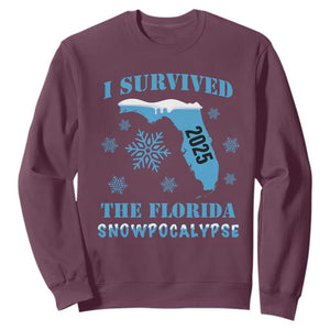 Funny I Survived The Florida Snowpocalypse 2025 Sweatshirt Snowflakes TS11 Maroon Print Your Wear