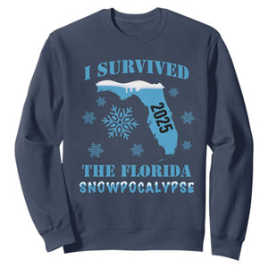 Funny I Survived The Florida Snowpocalypse 2025 Sweatshirt Snowflakes TS11 Navy Print Your Wear