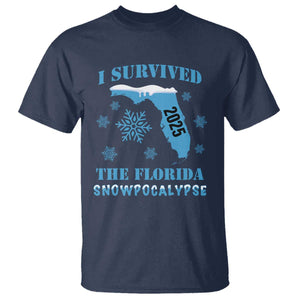 Funny I Survived The Florida Snowpocalypse 2025 T Shirt Snowflakes TS11 Navy Print Your Wear