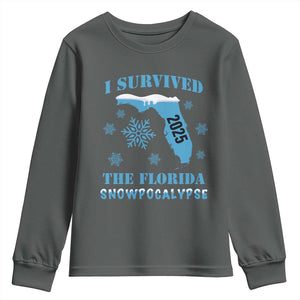 Funny I Survived The Florida Snowpocalypse 2025 Youth Sweatshirt Snowflakes TS11 Dark Heather Print Your Wear