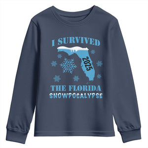 Funny I Survived The Florida Snowpocalypse 2025 Youth Sweatshirt Snowflakes TS11 Navy Print Your Wear