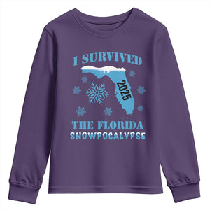 Funny I Survived The Florida Snowpocalypse 2025 Youth Sweatshirt Snowflakes TS11 Purple Print Your Wear