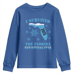 Funny I Survived The Florida Snowpocalypse 2025 Youth Sweatshirt Snowflakes TS11 Royal Blue Print Your Wear