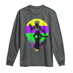 Funny Mardi Gras Rougarou Long Sleeve Shirt Beads Carnival Cryptids Of Louisiana TS11 Dark Heather Print Your Wear