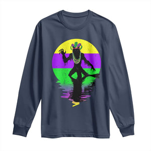 Funny Mardi Gras Rougarou Long Sleeve Shirt Beads Carnival Cryptids Of Louisiana TS11 Navy Print Your Wear