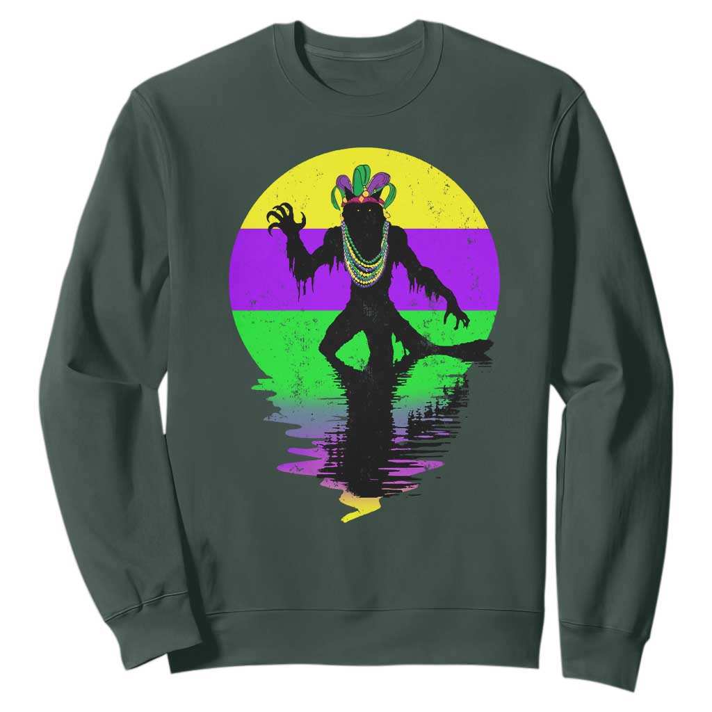 Funny Mardi Gras Rougarou Sweatshirt Beads Carnival Cryptids Of Louisiana TS11 Dark Forest Green Print Your Wear