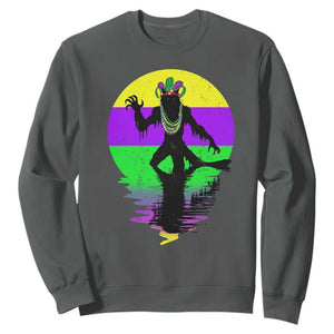 Funny Mardi Gras Rougarou Sweatshirt Beads Carnival Cryptids Of Louisiana TS11 Dark Heather Print Your Wear