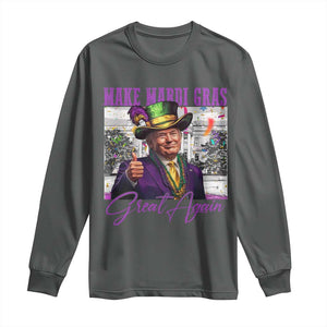 Funny Trump Mardi Gras Long Sleeve Shirt Make Mardi Gras Great Again White House Parade TS11 Dark Heather Print Your Wear