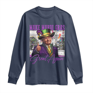 Funny Trump Mardi Gras Long Sleeve Shirt Make Mardi Gras Great Again White House Parade TS11 Navy Print Your Wear