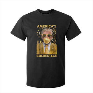 Funny Trump 2025 American's Golden Age T Shirt For Kid Trump Bubble Gum Gold American Flag TS11 Black Print Your Wear