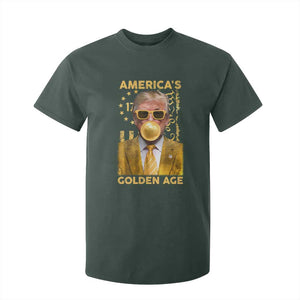 Funny Trump 2025 American's Golden Age T Shirt For Kid Trump Bubble Gum Gold American Flag TS11 Dark Forest Green Print Your Wear