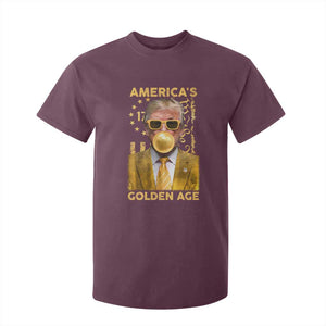 Funny Trump 2025 American's Golden Age T Shirt For Kid Trump Bubble Gum Gold American Flag TS11 Maroon Print Your Wear