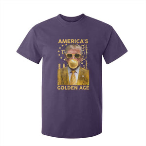 Funny Trump 2025 American's Golden Age T Shirt For Kid Trump Bubble Gum Gold American Flag TS11 Purple Print Your Wear