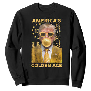 Funny Trump 2025 American's Golden Age Sweatshirt Trump Bubble Gum Gold American Flag TS11 Black Print Your Wear