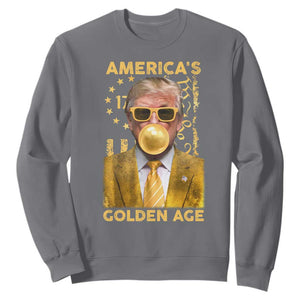 Funny Trump 2025 American's Golden Age Sweatshirt Trump Bubble Gum Gold American Flag TS11 Charcoal Print Your Wear