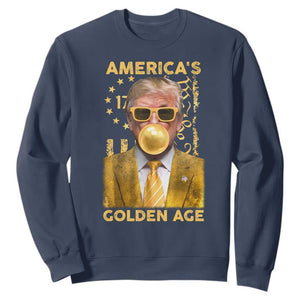 Funny Trump 2025 American's Golden Age Sweatshirt Trump Bubble Gum Gold American Flag TS11 Navy Print Your Wear