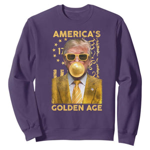 Funny Trump 2025 American's Golden Age Sweatshirt Trump Bubble Gum Gold American Flag TS11 Purple Print Your Wear