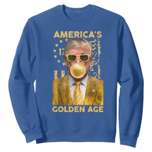 Funny Trump 2025 American's Golden Age Sweatshirt Trump Bubble Gum Gold American Flag TS11 Royal Blue Print Your Wear