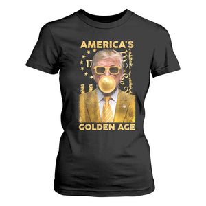 Funny Trump 2025 American's Golden Age T Shirt For Women Trump Bubble Gum Gold American Flag TS11 Black Print Your Wear