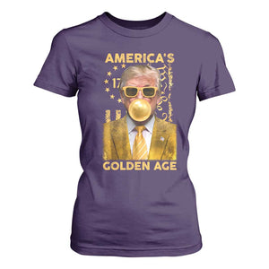 Funny Trump 2025 American's Golden Age T Shirt For Women Trump Bubble Gum Gold American Flag TS11 Purple Print Your Wear