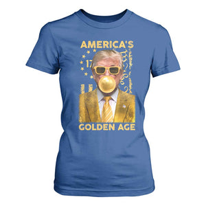 Funny Trump 2025 American's Golden Age T Shirt For Women Trump Bubble Gum Gold American Flag TS11 Royal Blue Print Your Wear